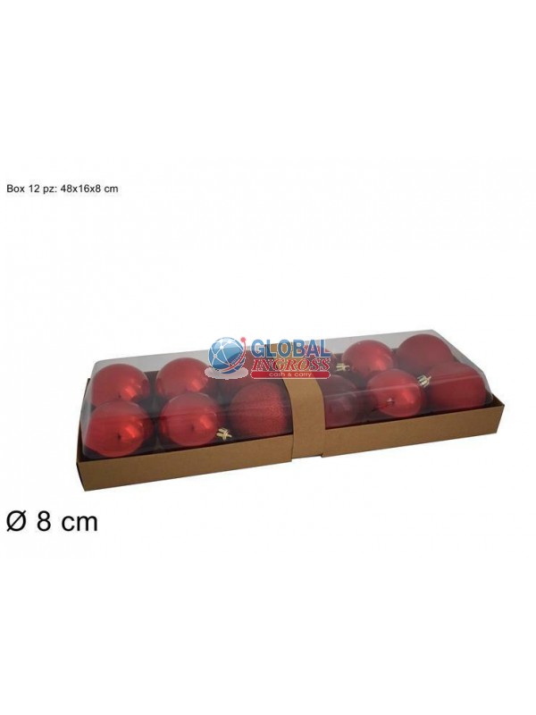 PALLE ROSSE LUCIDO/PERLATO/GLITTER 8cm 12pz