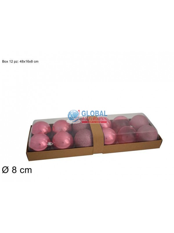 PALLE ROSA LUCIDO/PERLATO/GLITTER 8cm 12pz