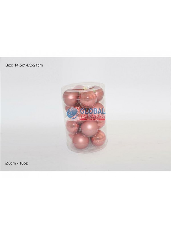 PALLE VETRO LUCIDO/OPACO ROSA 6cm 16pz