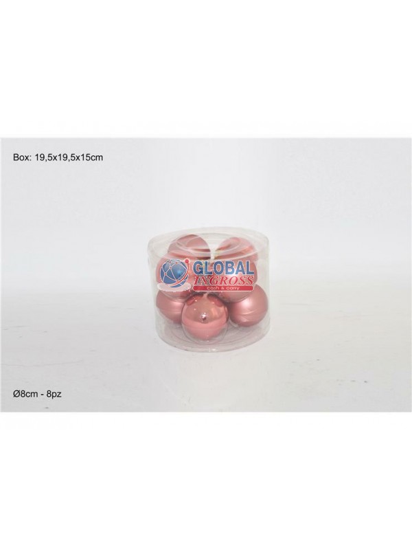 PALLE VETRO LUCIDO/OPACO ROSA 8cm 8pz