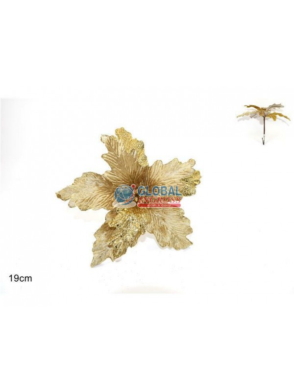 FIORE VELLUTO ORO C/FOGLIE GLITTER