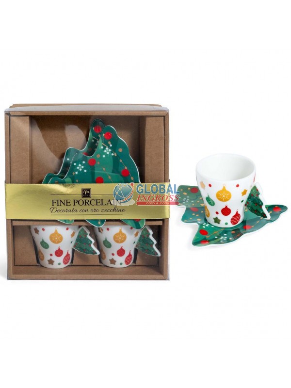 SET 2 TAZZINE C/PIATTINO ALBERO NATALE