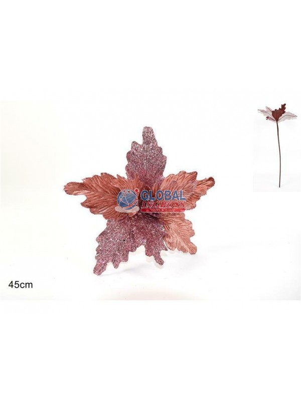 STELO VELLUTO ROSA C/FOGLIE GLITTER