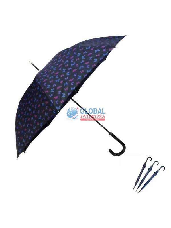 OMBRELLO LUNGO PONGEE AUTO FARFALLE