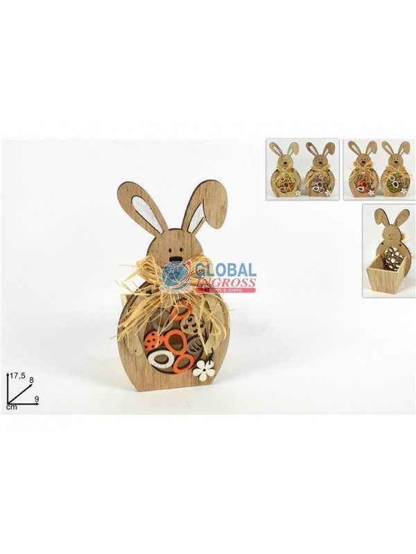 CONIGLIO LEGNO C/VASO 17cm ASS.