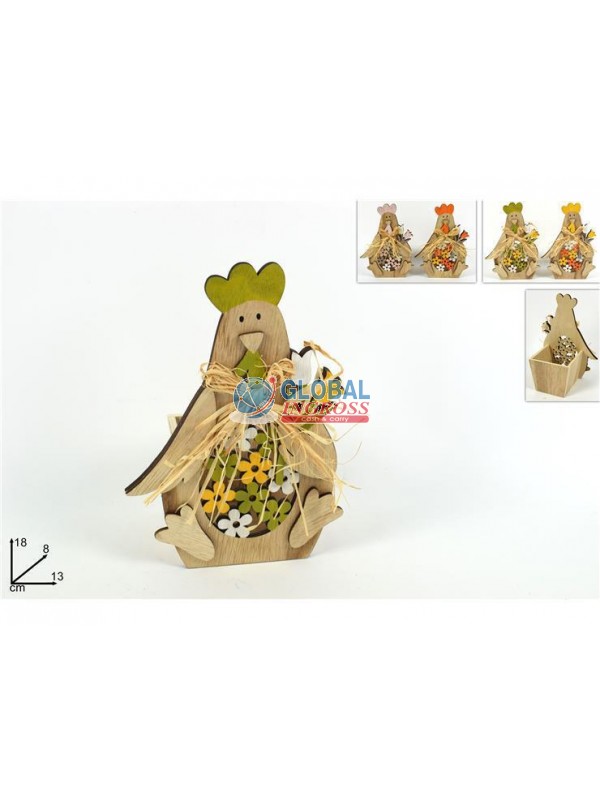 GALLINA LEGNO C/VASO 17cm COL.ASS.