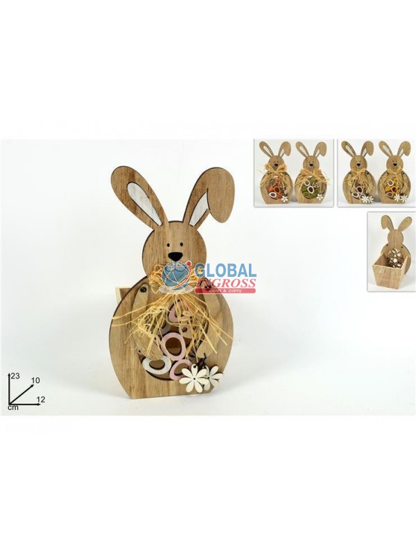 CONIGLIO LEGNO C/VASO 23cm ASS.