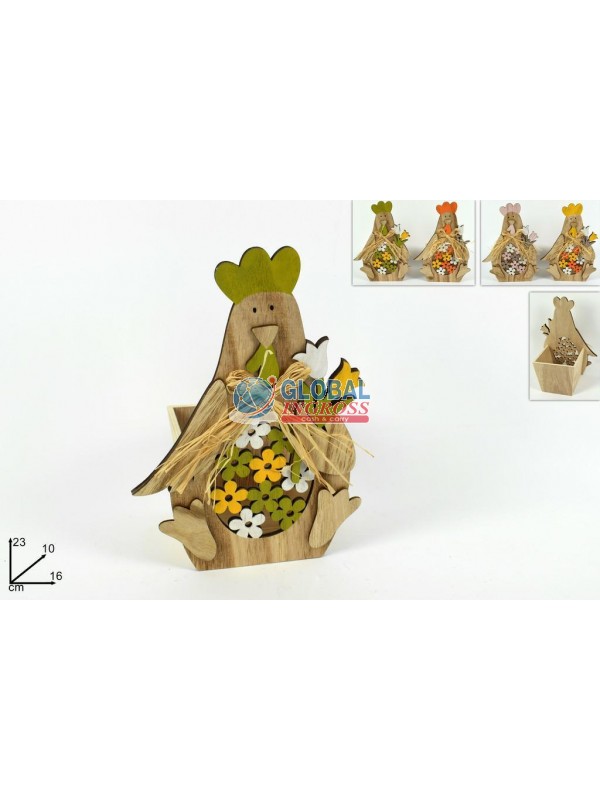 GALLINA C/VASO LEGNO 23cm