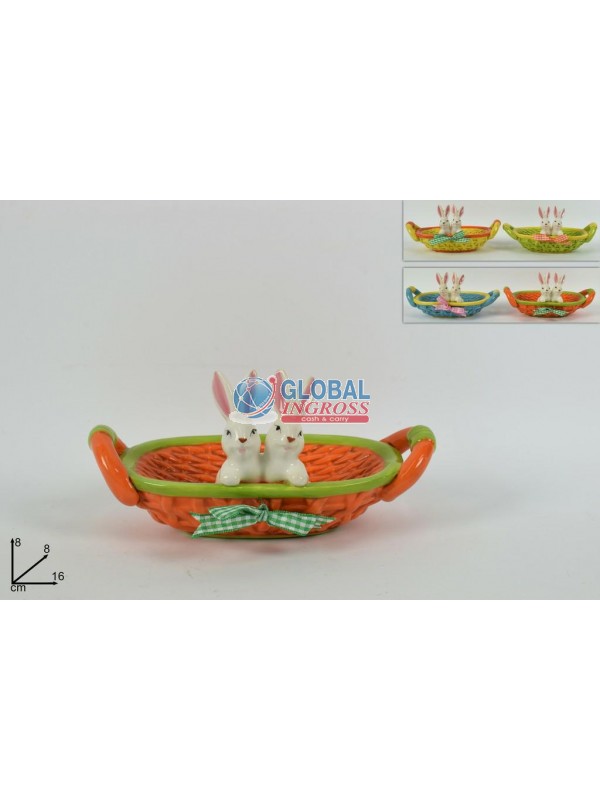 CESTINO CERAMICA CONIGLI OVALE 8x16