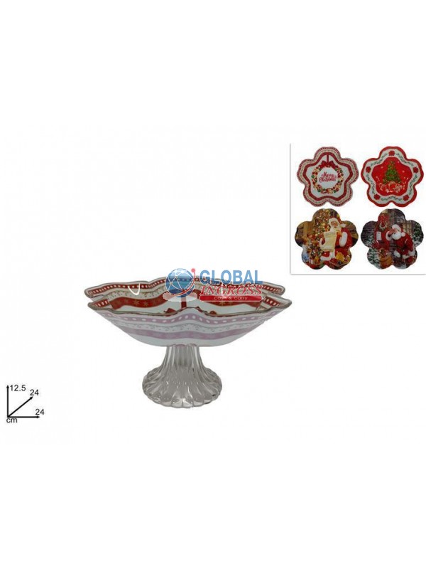 ALZATINA VETRO DECORO NATALE 24cm