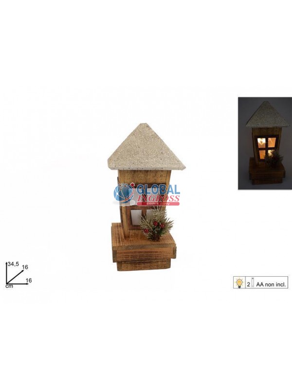 LANTERNA LEGNO GLITTER ORO C/LUCI