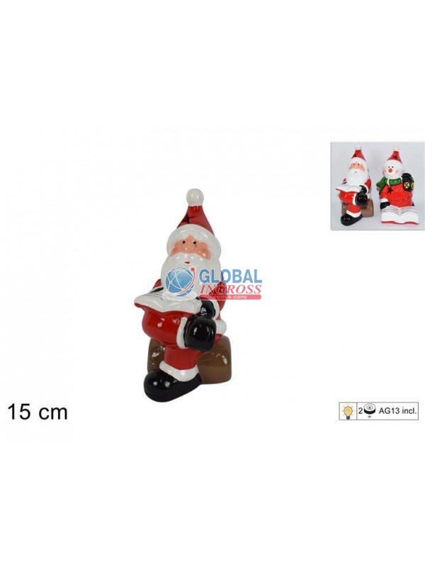 BABBO NATALE CERAMICA C/LUCI 15cm