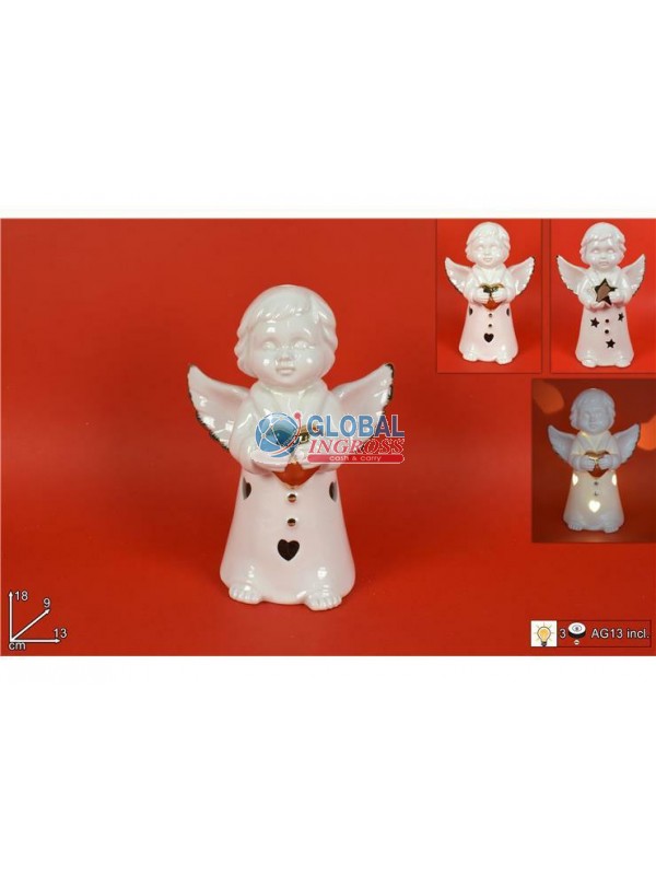 ANGELO DECORAZIONE DORATA C/LUCE 18cm