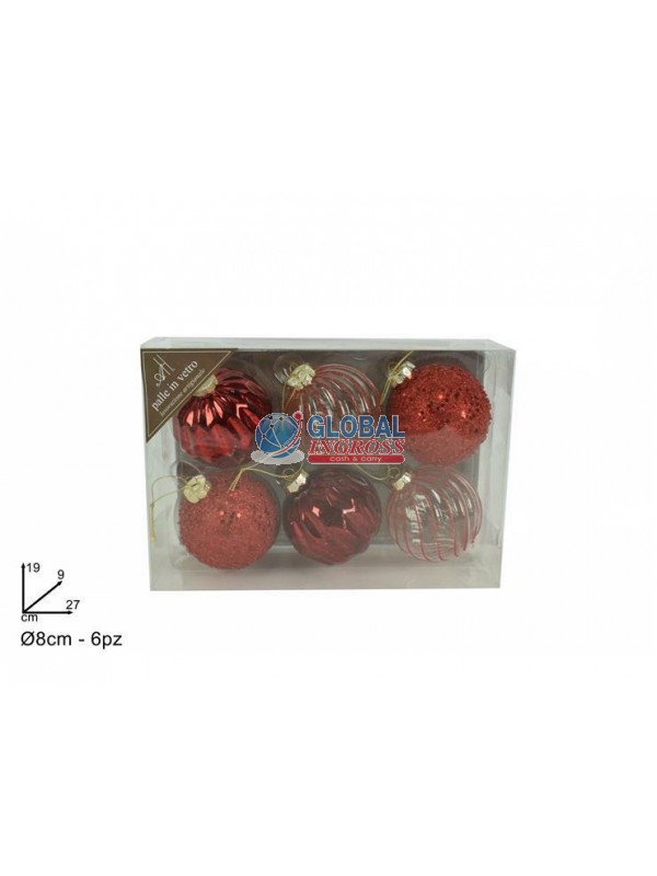 PALLE VETRO ROSSO 8cm 6pz
