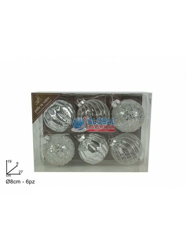 PALLE VETRO SILVER 8cm 6pz