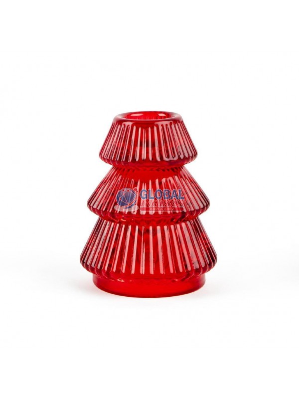 PORTACANDELA VETRO ALBERO ROSSO 8cm