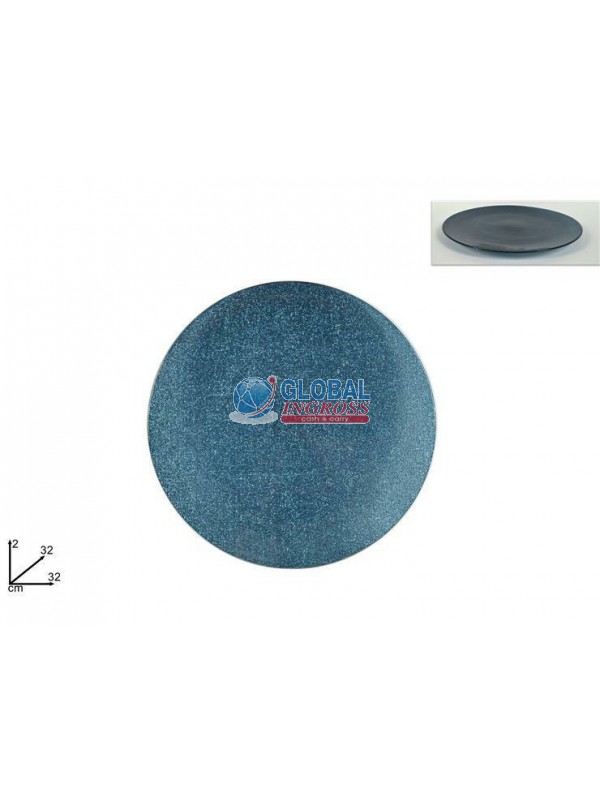 PIATTO VETRO BLU GLITTER 32cm