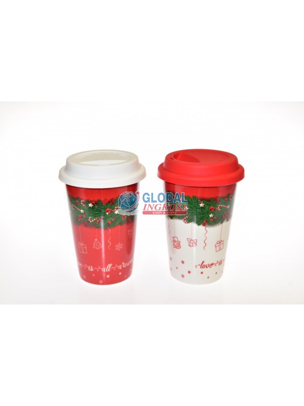 BICCHIERE CERAMICA C/TAPPO SILICONE