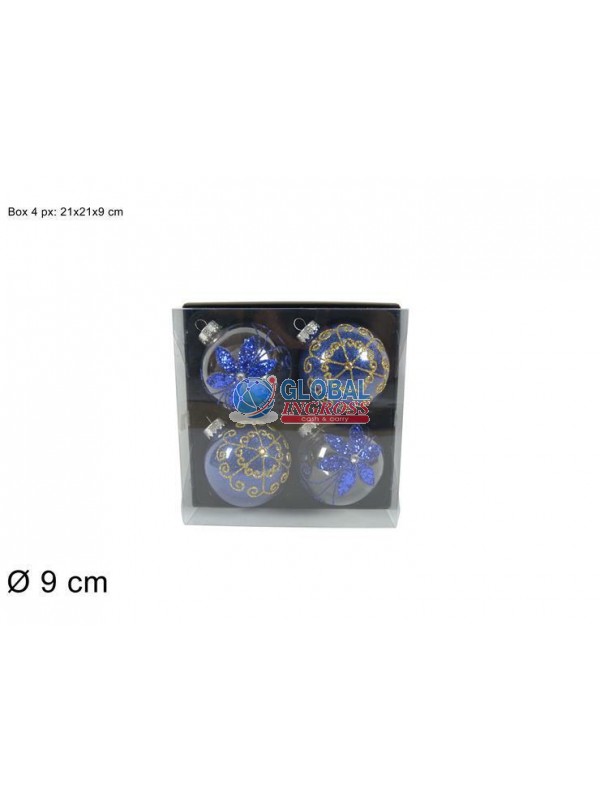 PALLE TRASPARENTI BLU/ORO 9cm 4pz
