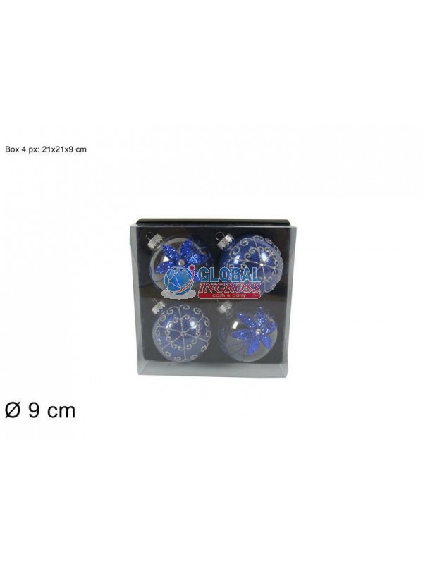 PALLE TRASPARENTI BLU/SILVER 9cm 4pz
