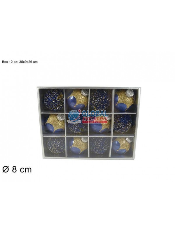 PALLA BLU/ORO GLITTER 8cm 12pz