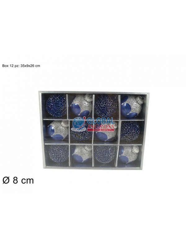 PALLA BLU/SILVER GLITTER 8cm 12pz
