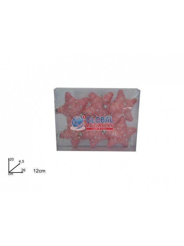 STELLE OVATTA C/PERLE ROSA 12cm 6pz
