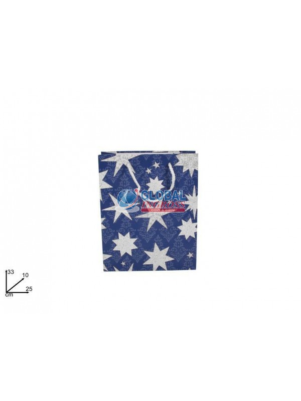 SHOPPER NATALE BLU C/STELLE 33x25