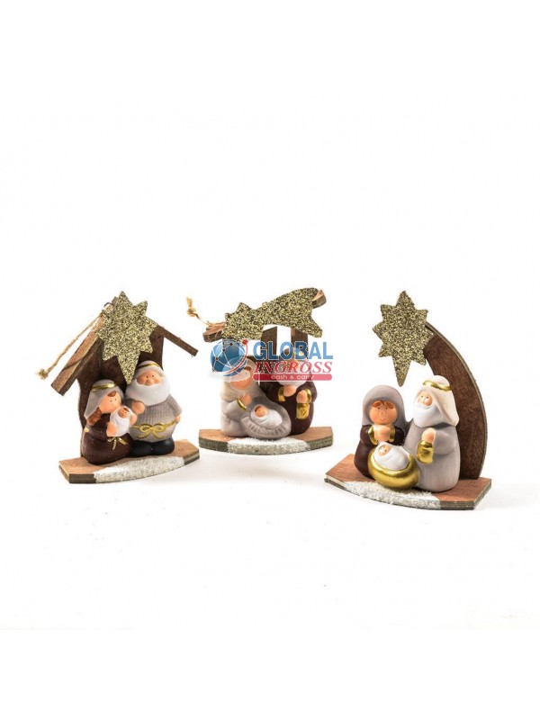 GRUPPO PRESEPE CERAMICAE LEGNO 15cm