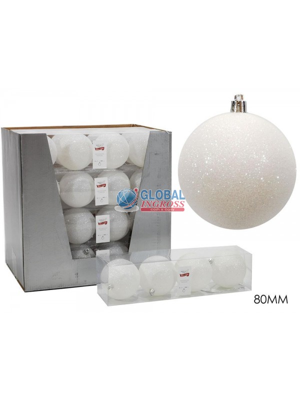 PALLE 80mm BIANCO GLITTER 4pz
