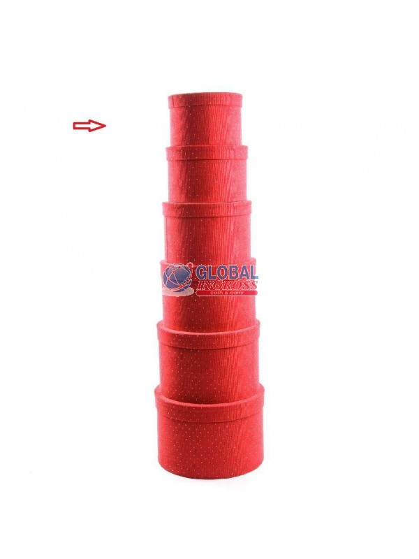 SCATOLA TONDA TESSUTO ROSSO C/BRILLANTINI D.21 H.14