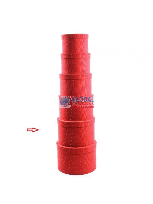 SCATOLA TONDA TESSUTO ROSSO C/BRILLANTINI D.30 H.20