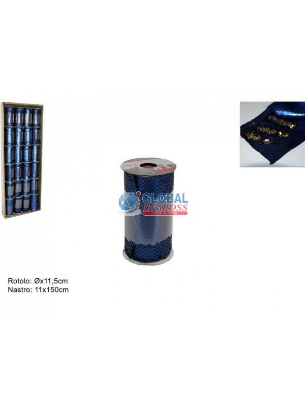 NASTRO PAILLETTES BLU BICOLORE 11x150cm