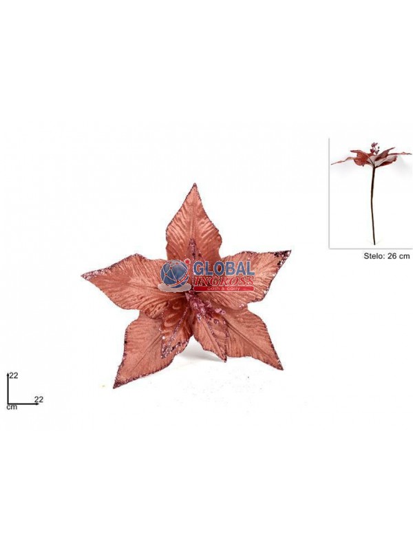 STELO FIORE C/GLITTER ROSA 22cm