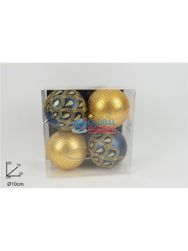 PALLE BLU/ORO C/GLITTERORO 10cm 4pz