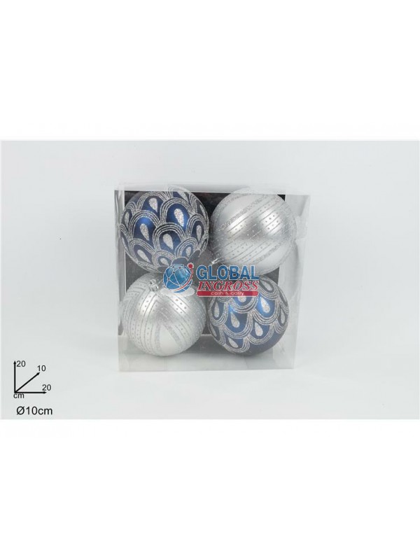 PALLE BLU/SILVER C/GLITTER SILVER 10cm 4pz