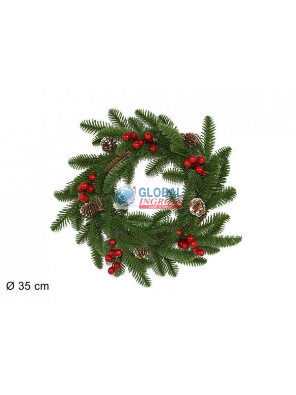 DIETROPORTA TONDO 35cm PVC C/PIGNE E BACCHE