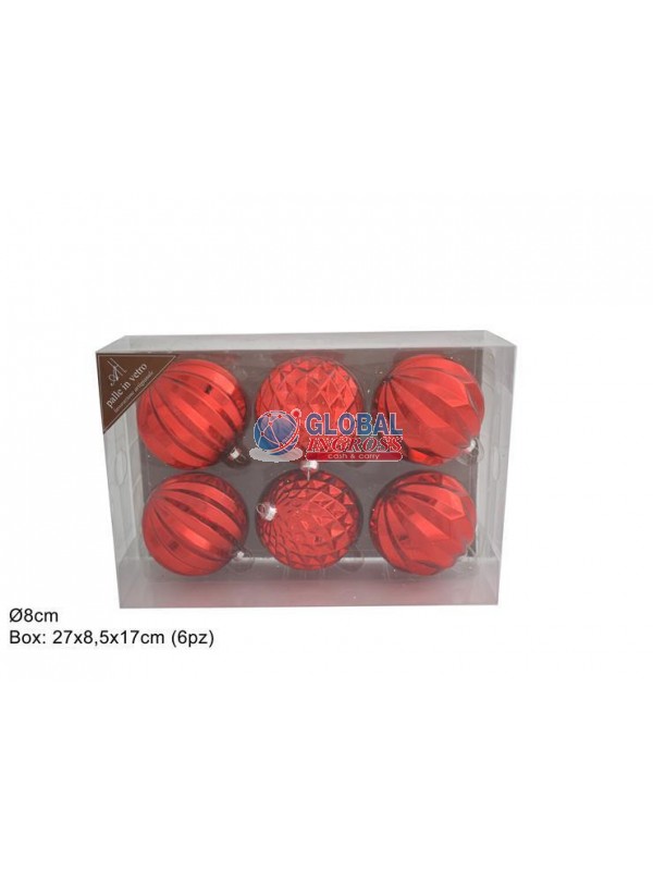 PALLE VETRO ROSSO 8cm 6pz new