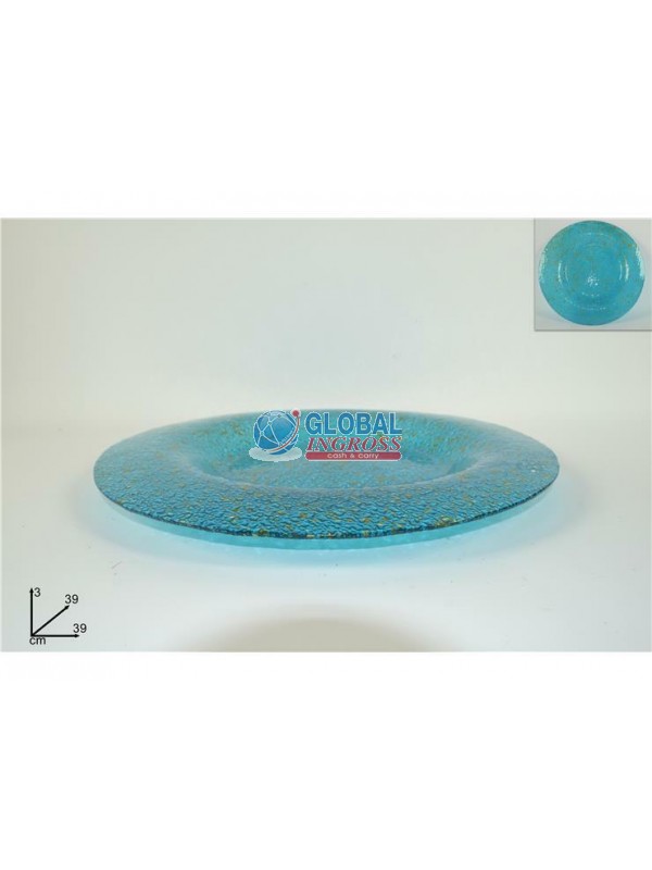 PIATTO VETRO AZZURRO/ORO 39cm