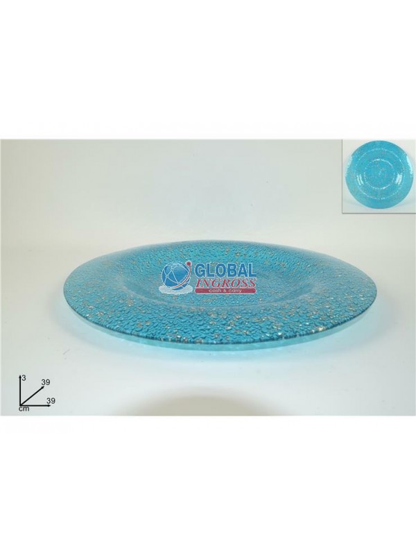 PIATTO VETRO AZZURRO/SILVER 39cm