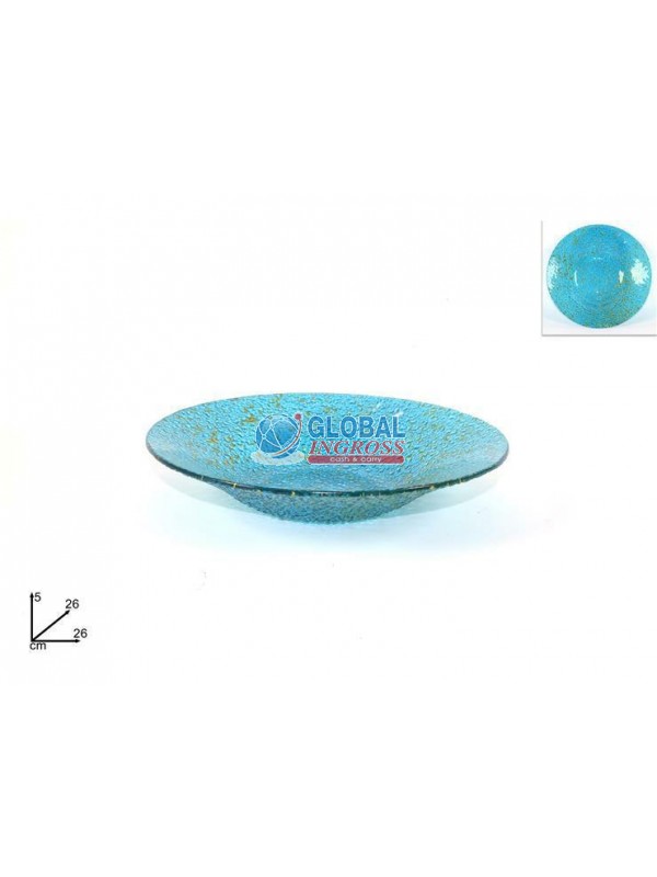 PIATTO VETRO AZZURRO/ORO 26cm