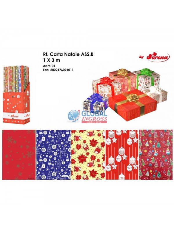 ROTOLO CARTA NATALE 1x3mt ASS.RED