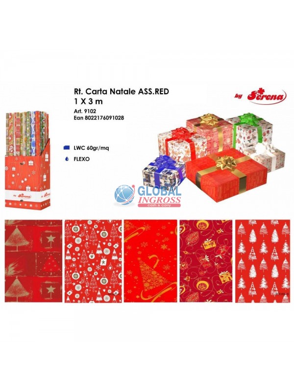ROTOLO CARTA NATALE 1x3mt ASS.RED