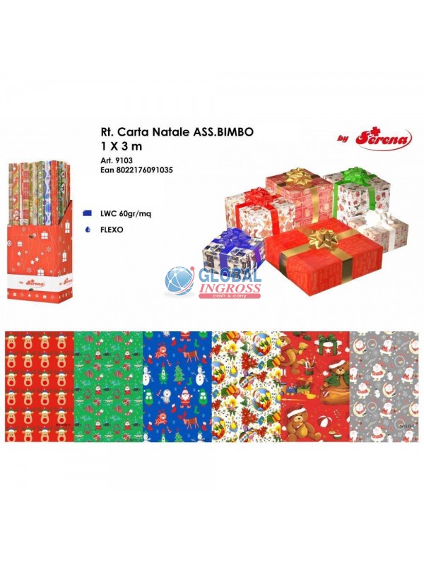 ROTOLO CARTA NATALE 1x3mt ASS.BIMBO