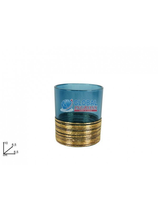 P/CANDELA VETRO BLU 10cm