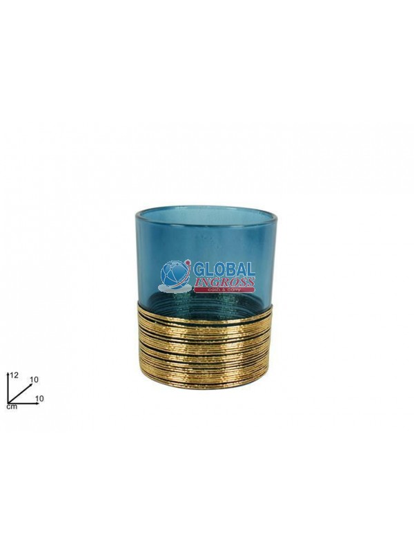 P/CANDELA VETRO BLU 12cm