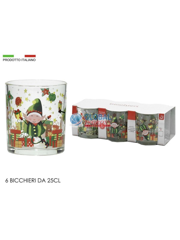 BICCHIERI NATALE ELFO 6pz