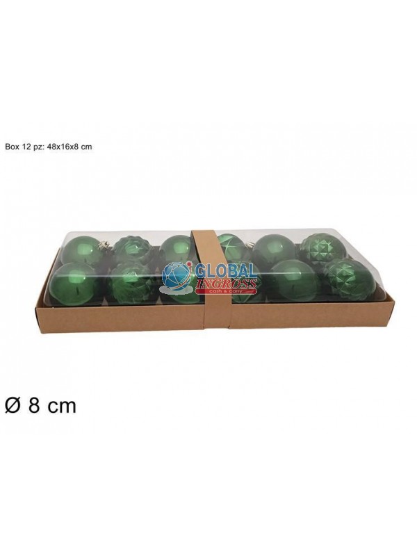 PALLE VERDE LUCIDO/PERLATO/GLITTER 8cm 12pz
