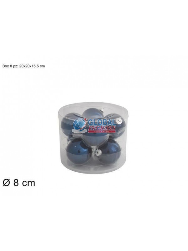 PALLE VETRO LUCIDE BLU 8cm 8pz