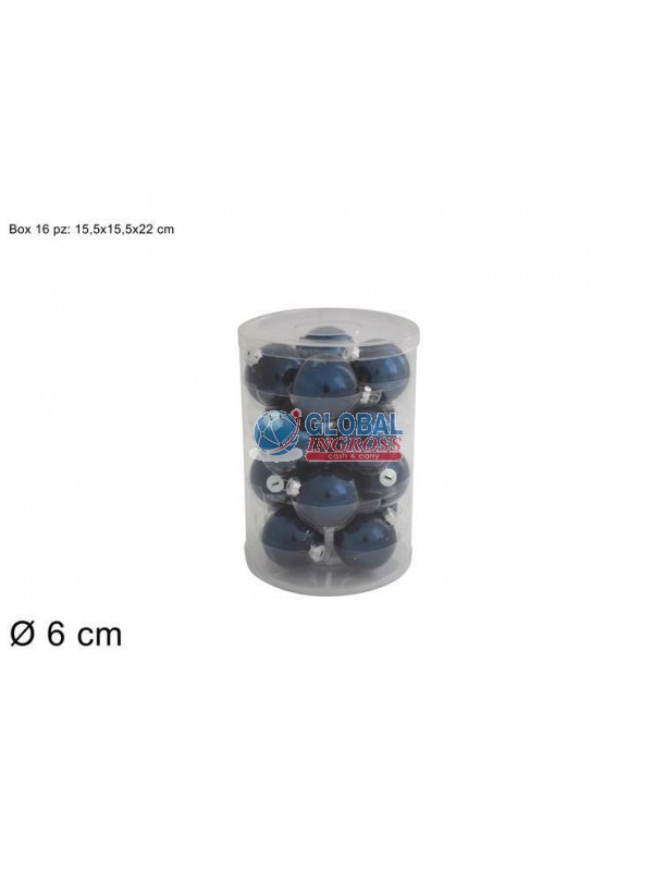 PALLE VETRO LUCIDE BLU 6cm 16pz